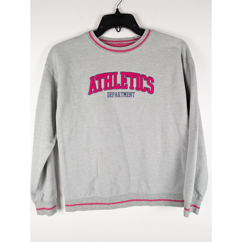Ideology Gray and Red Athletic Dept Varsity Sweatshirt Kids Large L Pink Trim